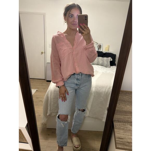 Aerie Pool-To-Party Cover Up Button Pink Size Small Oversized Lagenlook Beach - Picture 4 of 10